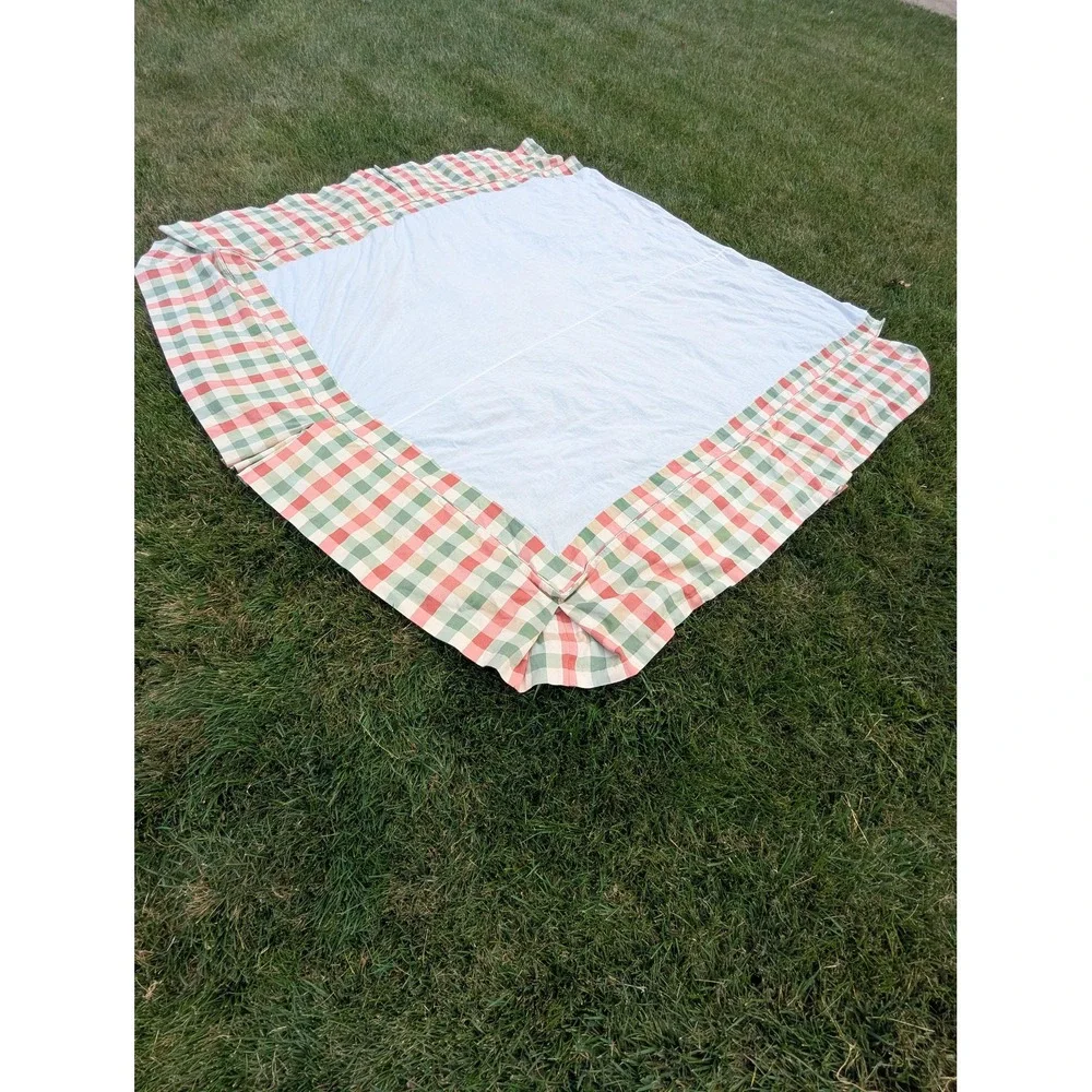 Vintage California King Bed Skirt Heavyweight Plaid Tailored Pleated Dust Ruffle